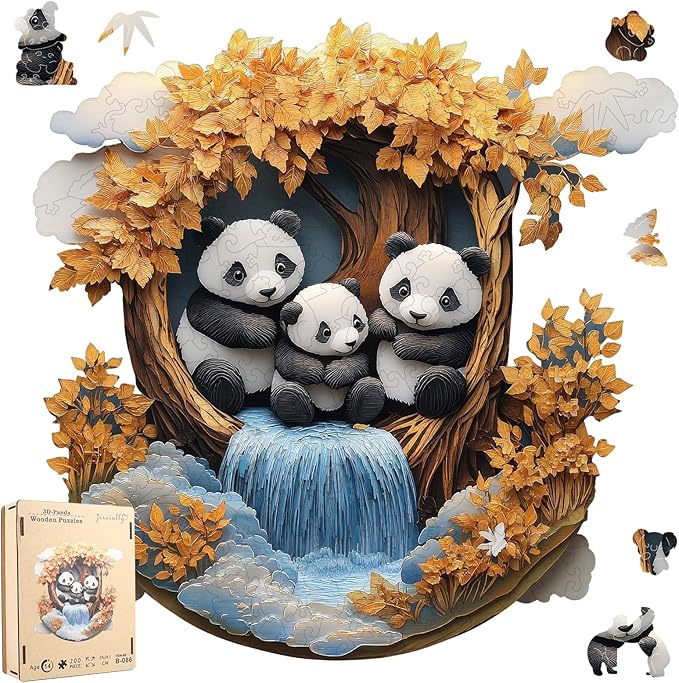 Puzzles for Adults 3D Vision Panda Wooden Puzzles, 200 Pieces Unique Shaped Liberty Jigsaw Puzzles, Creative Toys for Adults and Kids, Fun Challenge Family Game 11.2'' x 11.2''
