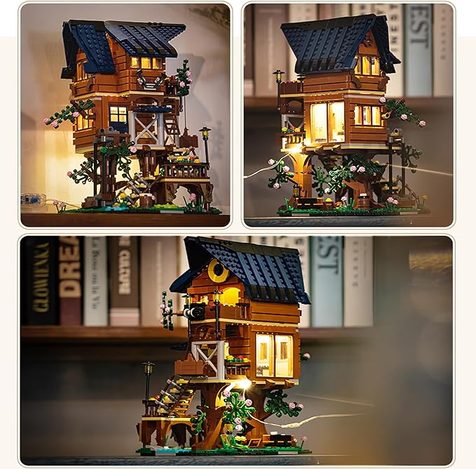 VATOS Tree House STEM Toy, 1155PCS Creative Building Set for Kids with LED Light | 4 Seasons in 1 Treehouse Building Bricks Forest House for 6 7 8 9 10+ Girls Boys Christmas Birthday Gift