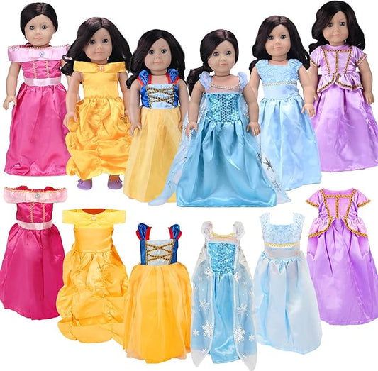 18 inch Doll Clothes Accessories -6Pcs Different Princess Costume Fits All 18 inch Girl Dolls