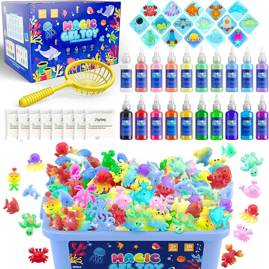 Flooyes Magic Gel Water Elf Toy Kit, Aqua Water Gel Kit for Kids, Creative Squishy Maker Toy with 20 Magic and 16 Shape Molds Pets, Birthday Gifts Crafts&Art DIY for Kids, Make Your Own Squishies