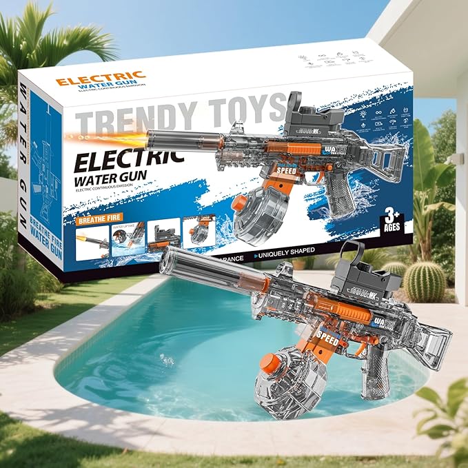 Electric Water Gun for Adults Kids, Automatic Squirt Watergun Pistol with Led Lights, Summer Outdoor Pool Beach Party Toys, UMP45 Black