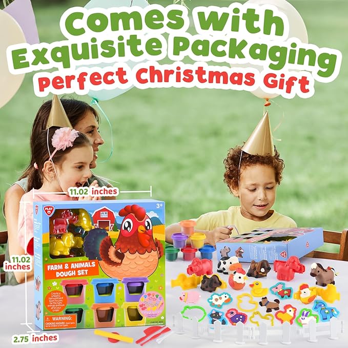 PLAY Farm Animals Clay Sets for Kids Ages 4-8, Color Dough Kit with Animal Molds, Non-Toxic & Safe Toys Gifts for Boys Girls 4-6