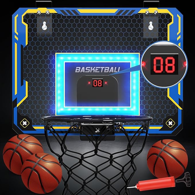 GMAOPHY Mini Basketball Hoop with Electronic Scoreboard Over The Door, Basketball Hoop Indoor for 5 6 7 8 9 10+ Year Old Boys Kids, Birthday Gift Sport Toys