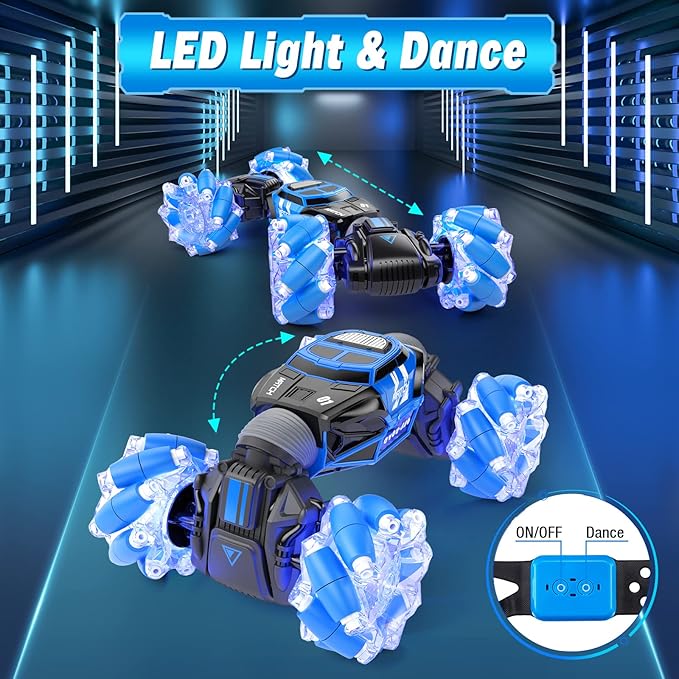 Powerextra Remote Control Car, Gesture Sensing RC Stunt Car with Lights & Dance, Toy for Kids Aged 6-12