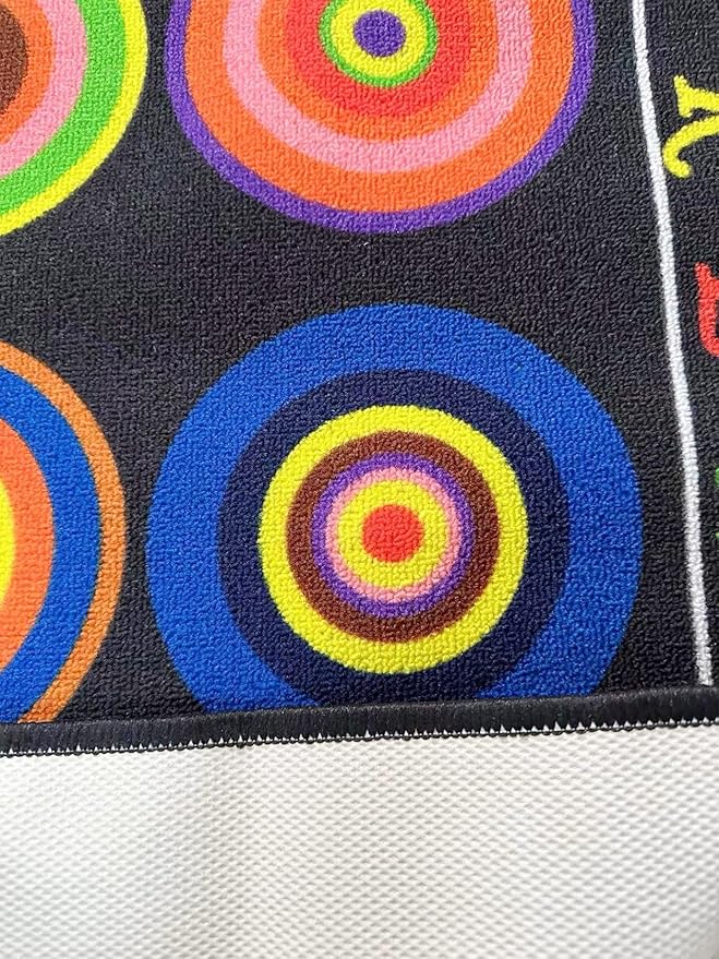 HUAHOO Small Classroom Rug Black Elementary Preschool Learning Carpet Seating Rug for Kids Room with Non-Slip Backing, 5' x 7'6", Rainbow Circles Black