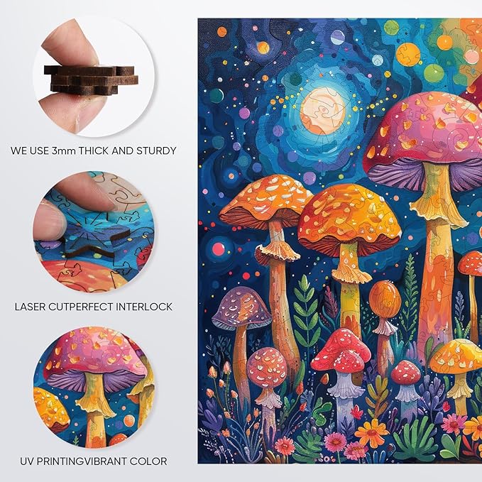 Wooden Puzzles for Adults, 500 Pieces Mushroom Wooden Jigsaw Puzzles for Adult and Kids, Wooden Puzzle Adults Creative Christmas Toy Gifts for Friends Family