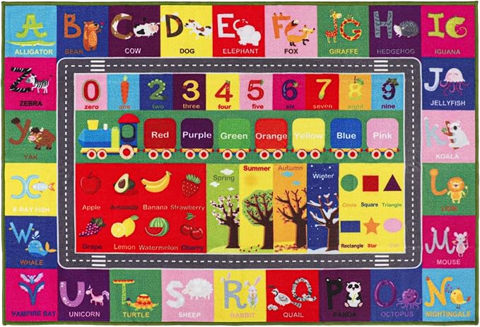 ABC Alphabet, Numbers, Shapes, Fruits, Seasons Educational Area Rugs Kids Rug for playroom Circle time Rugs for Preschool Classroom Alphabet Rugs for Kids playroom, 4' 11" x 6' 7"