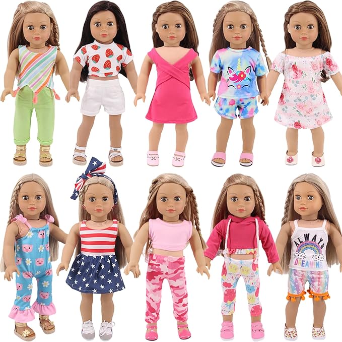 UNICORN ELEMENT 10 Sets American Doll Clothes Gift for 18 Inch Doll Clothes and Accessories Includeding 17 PCS Items Fit for 18 Inch Girl Doll