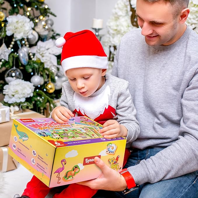 SYNARRY Wooden Puzzles for Toddlers 1-3, 6XSET Animals Puzzles for Toddlers 2-4 with Rack, Toddler Puzzles Ages 2-4, Kids Learning Educational Montessori Toys for 2 3 Year Old, Gifts for Boys Girls