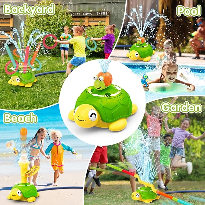 4-in-1 Turtle Water Sprinkler for Kids Summer Toys, Outdoor Toys for Toddlers, Kids Sprinkler Water Toys, Backyard Games for Summer Fun, Backyard Games Splash Water Toys Gifts for Boys Girls Dogs
