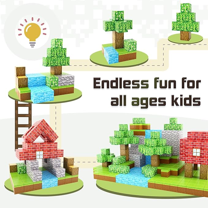 Magnetic Blocks-Build Mine Magnet World Brick Edition, Magnetic Toys for Boys & Girls Age 3-4 4-5 6-8, STEM Montessori Sensory Toys for Toddlers Gifts for 3+ Years Old Girls Boys