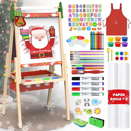 Joyooss Art Easel for Toddlers, Adjustable Standing Wooden Easel with Dry Erase Board, for Kids Age 2-4 to 9-12