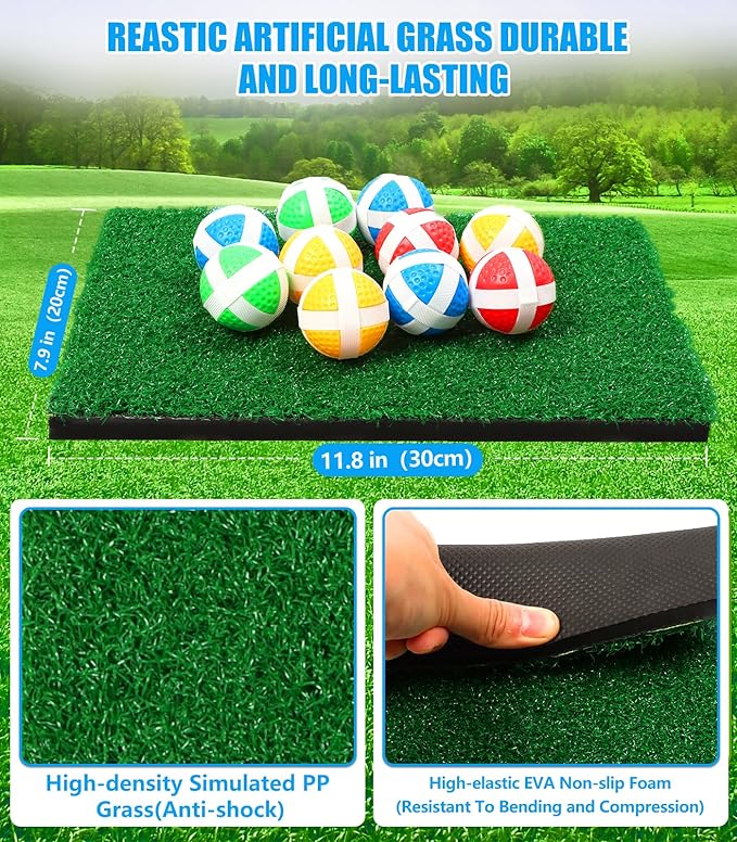 Golf Chipping Game Mat: 70"x70" Double-Sided 2in1 Golf Hitting Mat, Golf Chip and Practice Set with Stick Ball&Dart for Backyard Indoor Outdoor Family Battle Game, Christmas Ideal Gift for Kids Adults