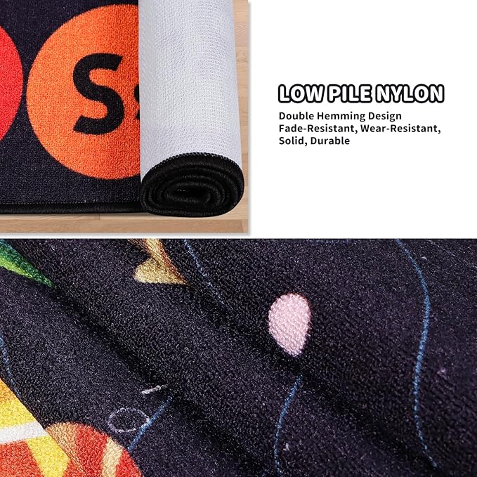 Kids Rug Outer Space Carpet for Playroom, ABC Educational Learning Area Rug, Non-Slip Solar System Road Play Play Rug for Kids Bedrooms, Classroom (Black, 110.2X78.7 INCH)