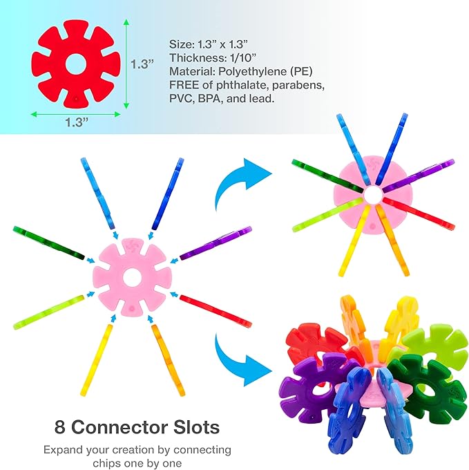PicassoTiles Construction Building Chips Block 300 Piece Set Interlocking Plastic Disc STEM Learning Toy Creative Education Child Brain Development Play for Toddler Kids Boys Girls Ages 3 & Up PTF300