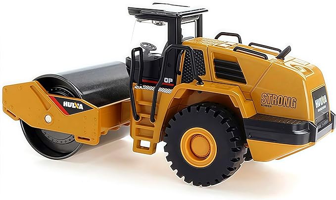 Gemini&Genius Road Roller Toy for Kids, Heavy Duty Construction Vehicle Toys 1-50 Scale Alloy Road Trucks, Car Toys Collection, Display and Play Truck for Kids (Brown)