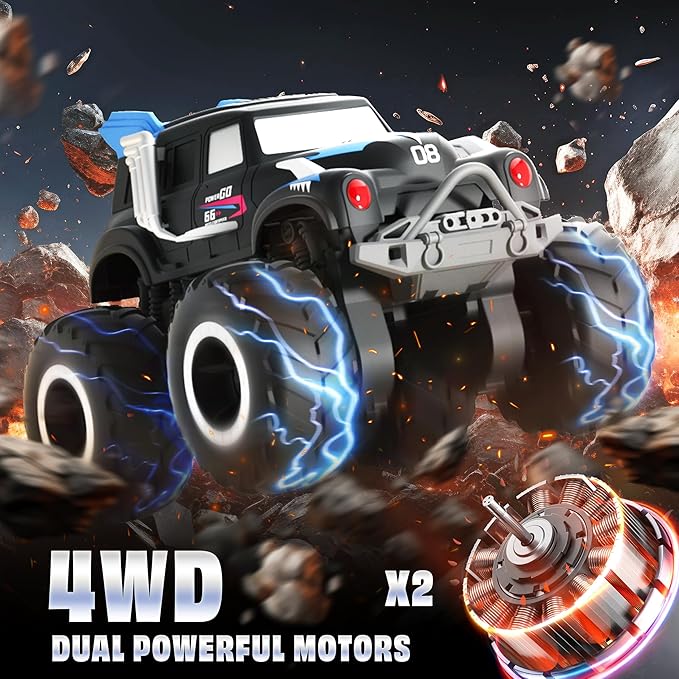 BEZAR Remote Control Monster Truck - Amphibious Remote Control Car for Kids, All Terrain 4WD Off-Road RC Trucks with 2 Rechargeable Batteries, Christmas Birthday Gifts Toys for Boys & Girls Age 4-12