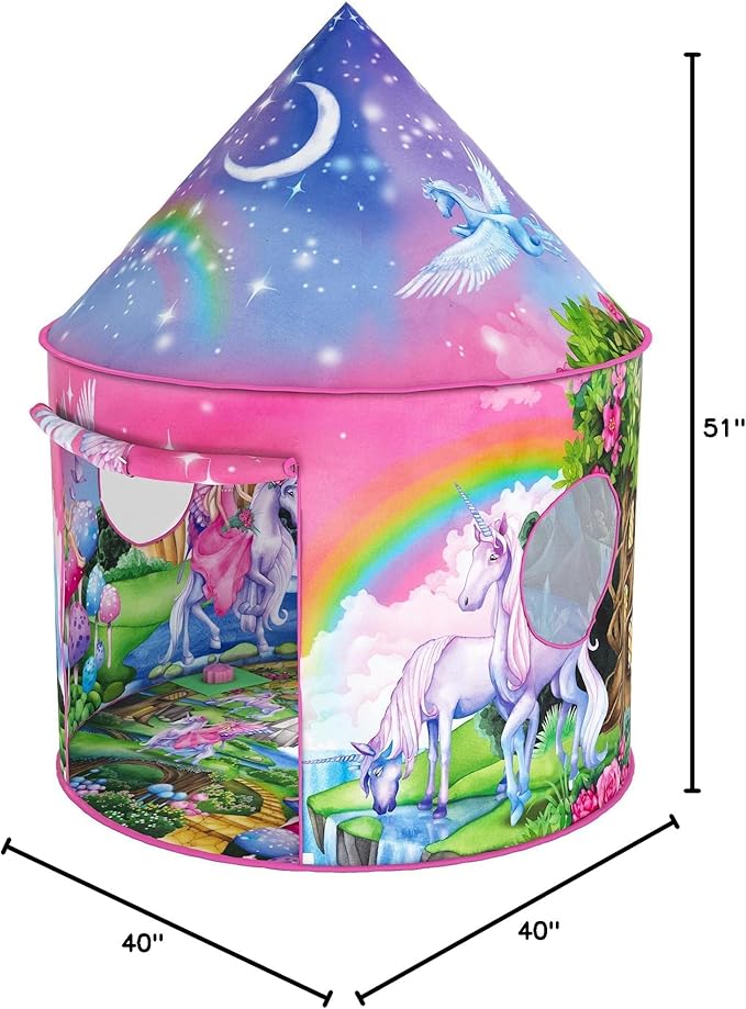W&O Unicorn Sparkle Play Tent with Magical Unicorn Sounds - Captivating Pop Up Tent for Girls - Perfect for Indoor & Outdoor Play
