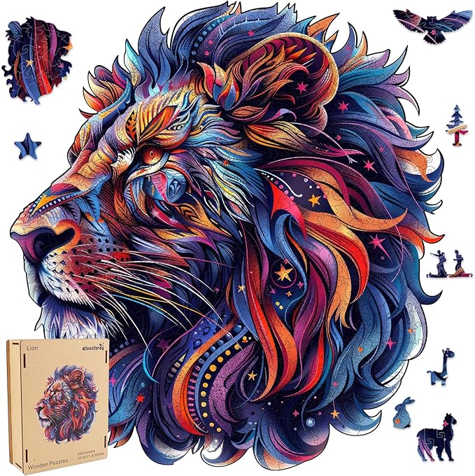 Wooden Puzzles for Adults,Lion Wooden Jigsaw Puzzles 500pcs,15.5x16.7in,Royal,Unique Shape Animal Adult Puzzles,Irregular Wood Puzzles Creative Gift for Adults and Kids Family Game