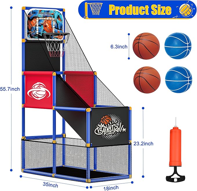 Kids Arcade Basketball Hoop with 4 Balls, Indoor Outdoor Single Shot Basketball Game for Toddler,Carnival Games Sport Toys Gifts for Boys Girls Ages 3-8 Years Old,Ideal for Competition