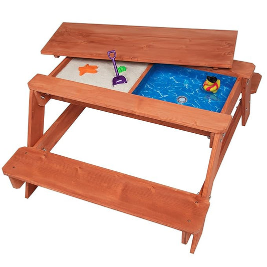 Svan 3 in 1 Sand & Water Indoor/Outdoor Picnic Table - Kids Activity Set with Removable Top & Dual Drains for Easy Cleaning (43 X 35 X 19)- Safe & Fun Sandbox Play- Wooden Playbox Boys Girls Gift