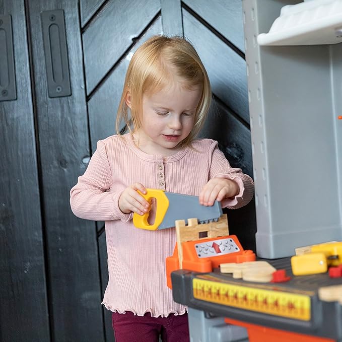 Step2 Deluxe Kids Workshop, Indoor/Outdoor Tool Bench for Children, Interactive Play with Sounds, Made of Durable Plastic, Includes 50 Piece Toy Accessories, For Toddlers 3+ Years Old