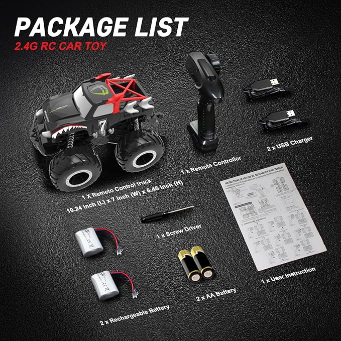 1/16 Remote Control Monster Truck : 4x4 Off Road Waterproof Rc Jeep Combines Amphibious and All Terrain Traversal, Birthday Gift for Boys & Girl Ages 6-12 (Red Pickup)