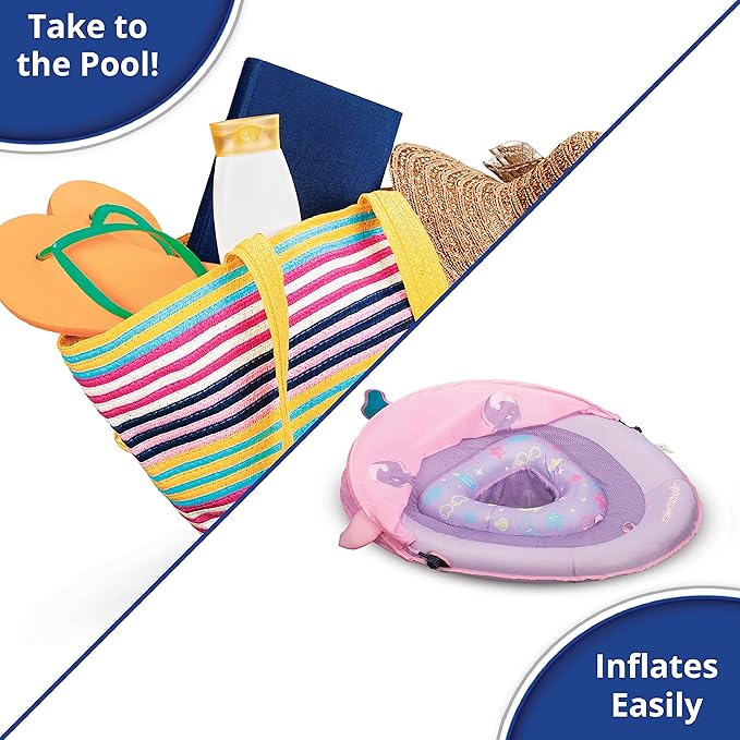 SwimSchool Infant Baby Pool Floats, Free Swimming, Super Buoyant – Ages 6-24 Months – Multiple Colors/Styles – Adjustable Canopies and Seats, Splash & Play Baby Floaties