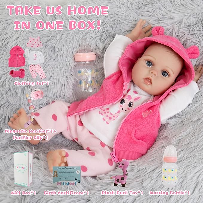 Milidool Lifelike Reborn Baby Doll 18 in Full Body Soft Vinyl Realistic Baby Girl,Poseable Anatomically Baby Dolls That Look Real Girls Babies Realistic Baby Dolls Girl Newborn Toddler for Kids Age 3+