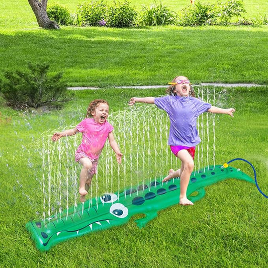 96" x 13" Extra Large Crocodile Sprinkler for Kids - Outdoor Toys Kids Toddler Water Sprinkler for Yard, Attaches to Garden Hose, Durable Inflatable Splashing Fun Toys for Garden Lawn