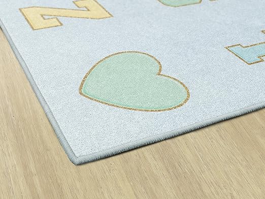 Flagship Carpets Schoolgirl Style Blue Pastel Alphabet Criss-Cross Applesauce Educational Area Rug for Kids Room Seating Décor, Children's Classroom, Play Carpet for Teaching and Playroom, 7'6" x 12'