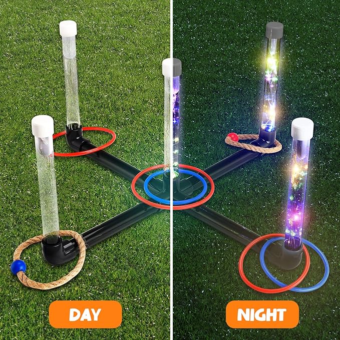 Outdoor Games for Kids 3-12: FunforFun! LED Ring Toss Game with 18 Rings Boys Girls Toys Age 5 6 7 8 9 Yard Games for Family Outside Toys for 10 11 12 13 14 Years Old Boys Gifts for Kid Age 8-12