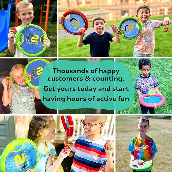 Fun Bouncy Paddle & Stringy Ball Toss & Catch Game - Easy to Use for Kids All Ages - Soft Foam Design for Safe Play Indoors or Outdoors - Also Works as Flying Disc - Great Gift Idea for Boys & Girls