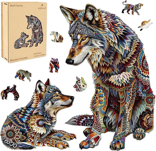 Wolf Family 500 Pieces Wooden Jigsaw Puzzles for Adults with Unique Irregular Shape Fun Challenging Animal Puzzles for Kids and Couples on Birthday,Children’s Day,Christmas 17.5"x18"