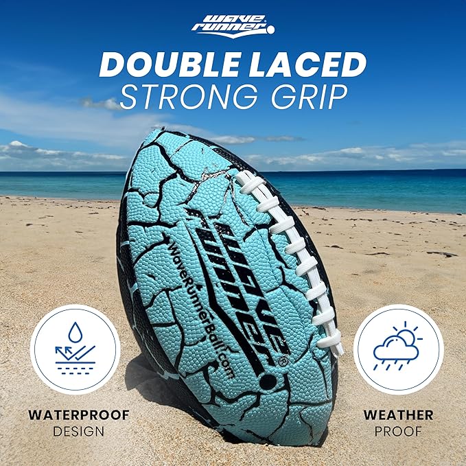 Wave Runner Grip It Waterproof Junior Size Football, 9.25 Size, Durable & Double Laced, Perfect for Beach Accessories, Kids Games, Pool Toys, Outdoor Games, All-Weather Indoor & Outdoor Play