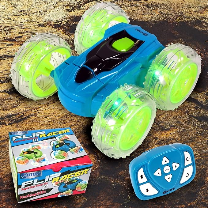 Contixo RC Stunt Car 4WD 2.4GHz, Blue Double-Sided 360° Rotating Remote Control Cars with LED Lights, for Kids Girls Boys Age 4-12