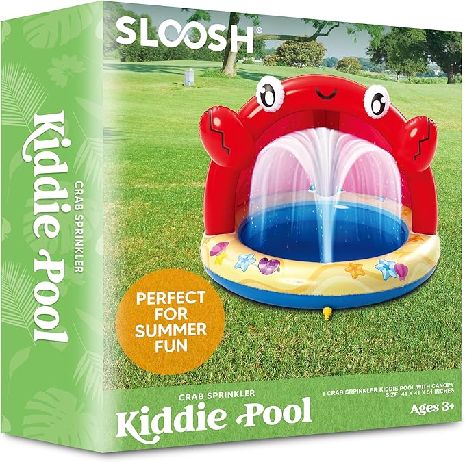 Sloosh Baby Pool Toddler Sprinkler, Crab Splash Pool with Canopy, Baby Wading Pool Inflatable Sprinkler for Learning, Children’s Water Pool Toys, Inflatable Kiddie Pool for Outdoor Summer Water