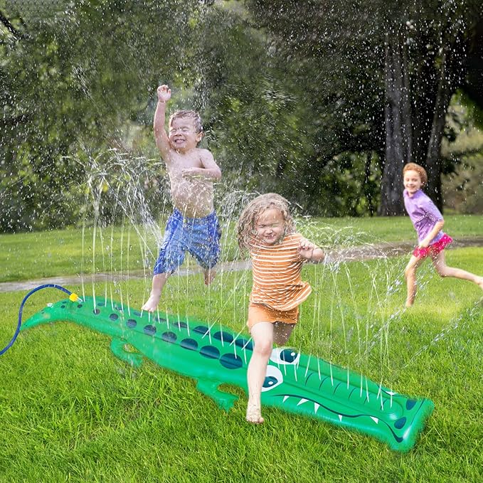 96" x 13" Extra Large Crocodile Sprinkler for Kids - Outdoor Toys Kids Toddler Water Sprinkler for Yard, Attaches to Garden Hose, Durable Inflatable Splashing Fun Toys for Garden Lawn