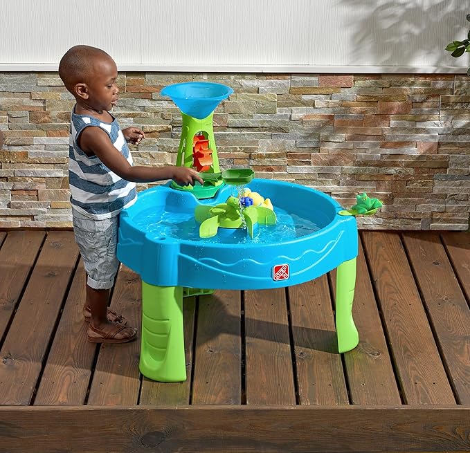 Step 2 Duck Dive Water Table, Outdoor Kids Water Sensory Table with Water Tower, Ages 18-72 Months, 5 Piece Water Toy Accessories, Multicolor