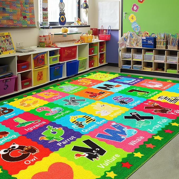 Classroom Rugs, Preschool Rugs for Classroom Elementary, School Learning Seat Area Rug, Non-Slip Educational Classroom Carpet, Washable Kids Rugs for Playroom Nursery (Style 3, 13'x 7'5")