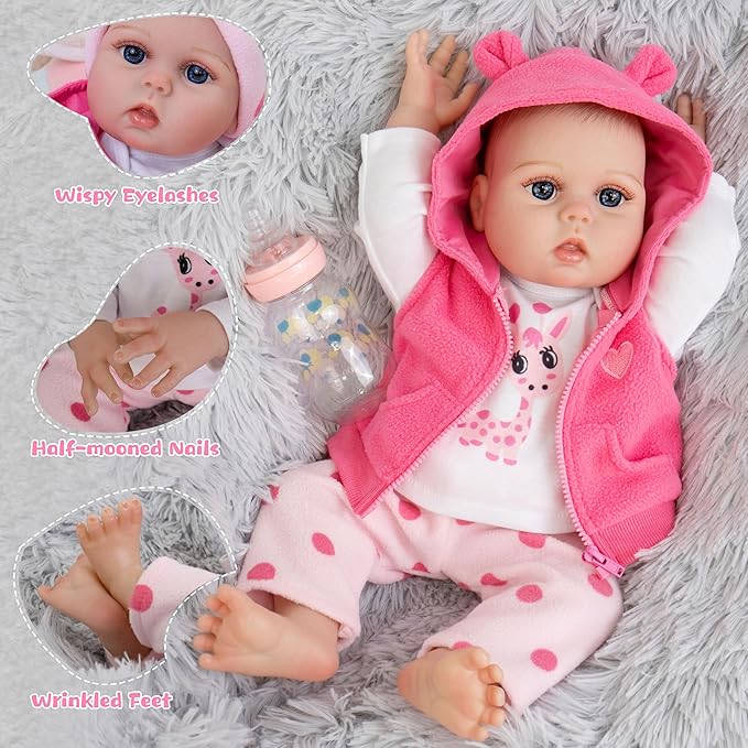Milidool Lifelike Reborn Baby Doll 18 in Full Body Soft Vinyl Realistic Baby Girl,Poseable Anatomically Baby Dolls That Look Real Girls Babies Realistic Baby Dolls Girl Newborn Toddler for Kids Age 3+