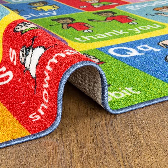 KC Cubs ABC Alphabet ASL Sign Language Educational Learning & Fun Game Play Area Non Slip Boy & Girl Kids Rug Carpet for Children Bedroom, Toddler Classroom & Baby Playroom Mat, 3' 3" x 4' 11"