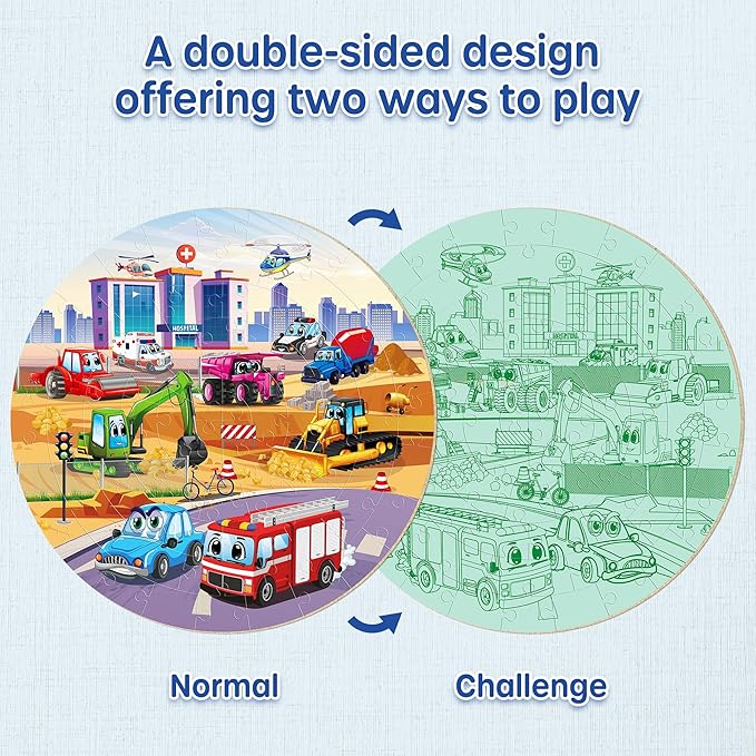 SYNARRY Vehicle Floor Puzzle for Kids Ages 3-5, Large 70 Piece Puzzle for Kids Ages 4-6, Preschool Toys Gifts for 3 4 5 6 7 8 Years Old Boys Girls Children