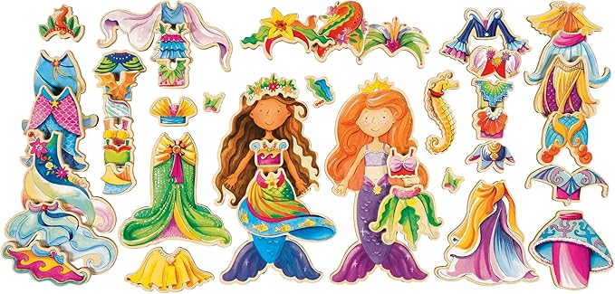 Bendon TS Shure Mermaids Sea Life 40-Piece Wooden Magnetic Dress Up Doll 50460