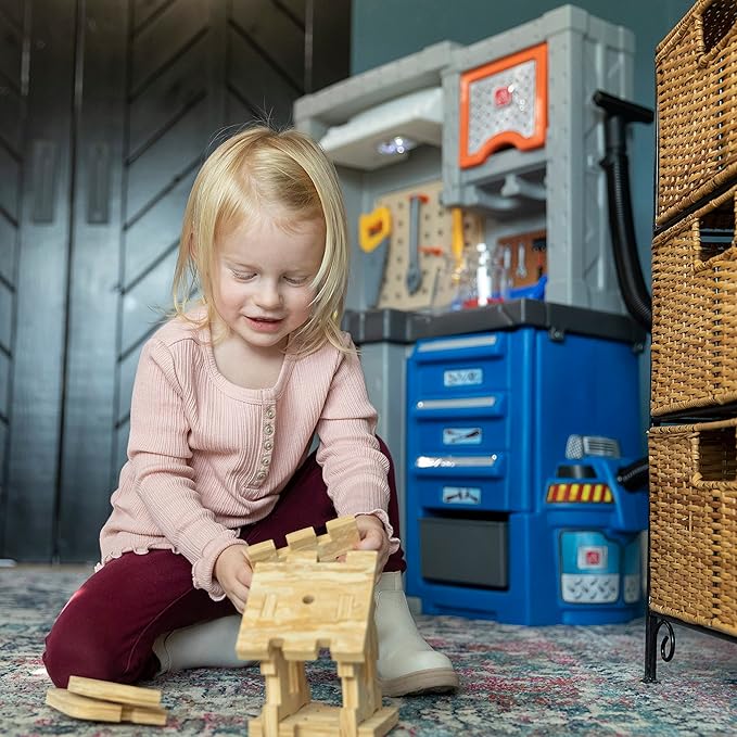 Step2 Deluxe Kids Workshop, Indoor/Outdoor Tool Bench for Children, Interactive Play with Sounds, Made of Durable Plastic, Includes 50 Piece Toy Accessories, For Toddlers 3+ Years Old