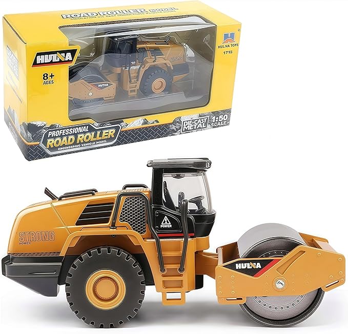 Gemini&Genius Road Roller Toy for Kids, Heavy Duty Construction Vehicle Toys 1-50 Scale Alloy Road Trucks, Car Toys Collection, Display and Play Truck for Kids (Brown)