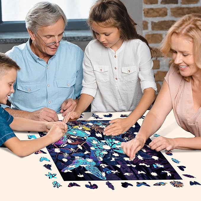 Wooden Puzzles, Butterfly Wooden Jigsaw Puzzles Glow in The Dark, 500 Pieces Unique Shaped Wooden Puzzles for Adults and Kids 16.5 x 16.5 Inch