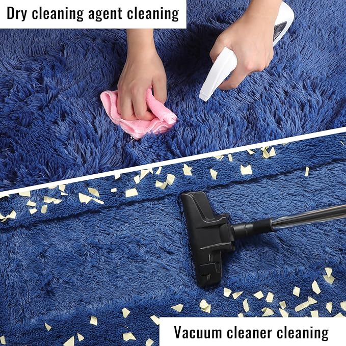 PAGISOFE Blue Rug 4x6 Ft Fluffy Shag Rugs for Bedroom Soft Fuzzy Shaggy Blue Rugs for Living Room Carpet Nursery Floor Boys Room Dorm Rug Kids Playroom Navy Area Rug Teen Home Decor