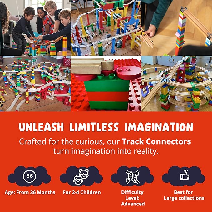 TOY2 Plastic Track Connectors for Wooden Train Set - 41 Compatible Train Connectors for Duplo & Brio Train Set Track Connectors Spare Parts for Wooden Train Track Set - Allround XL