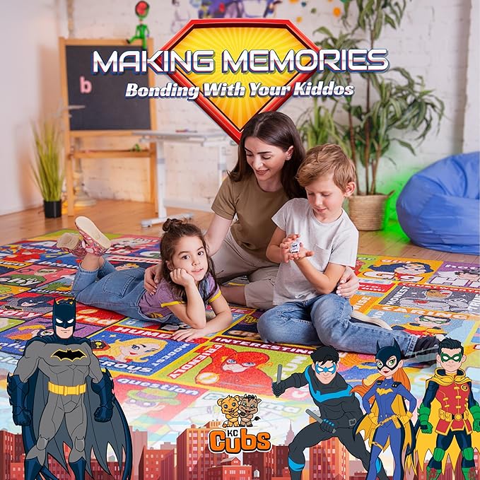 KC Cubs | DC Super Hero ABC Alphabet Traits & Emotions Educational Learning & Game Area Rug Carpet for Kids and Children Bedrooms and Playroom